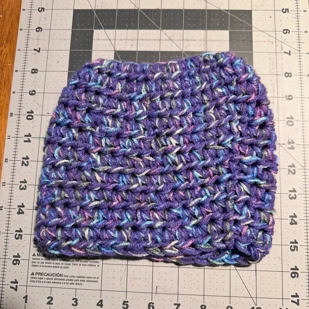 Crochet hat  purple pastel colors ponytail hole acrylic Handmade